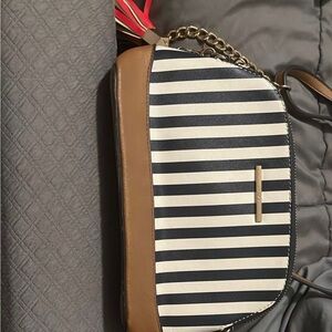 Aldo Navy & White Striped Crossbody with Brown Trim